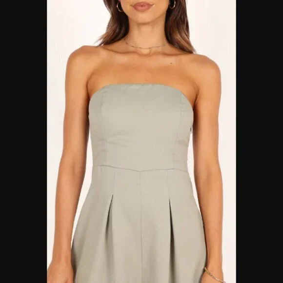 Petal & Pup Jonie Olive Green Strapless Wide Leg Cropped Jumpsuit XL - Picture 6 of 11